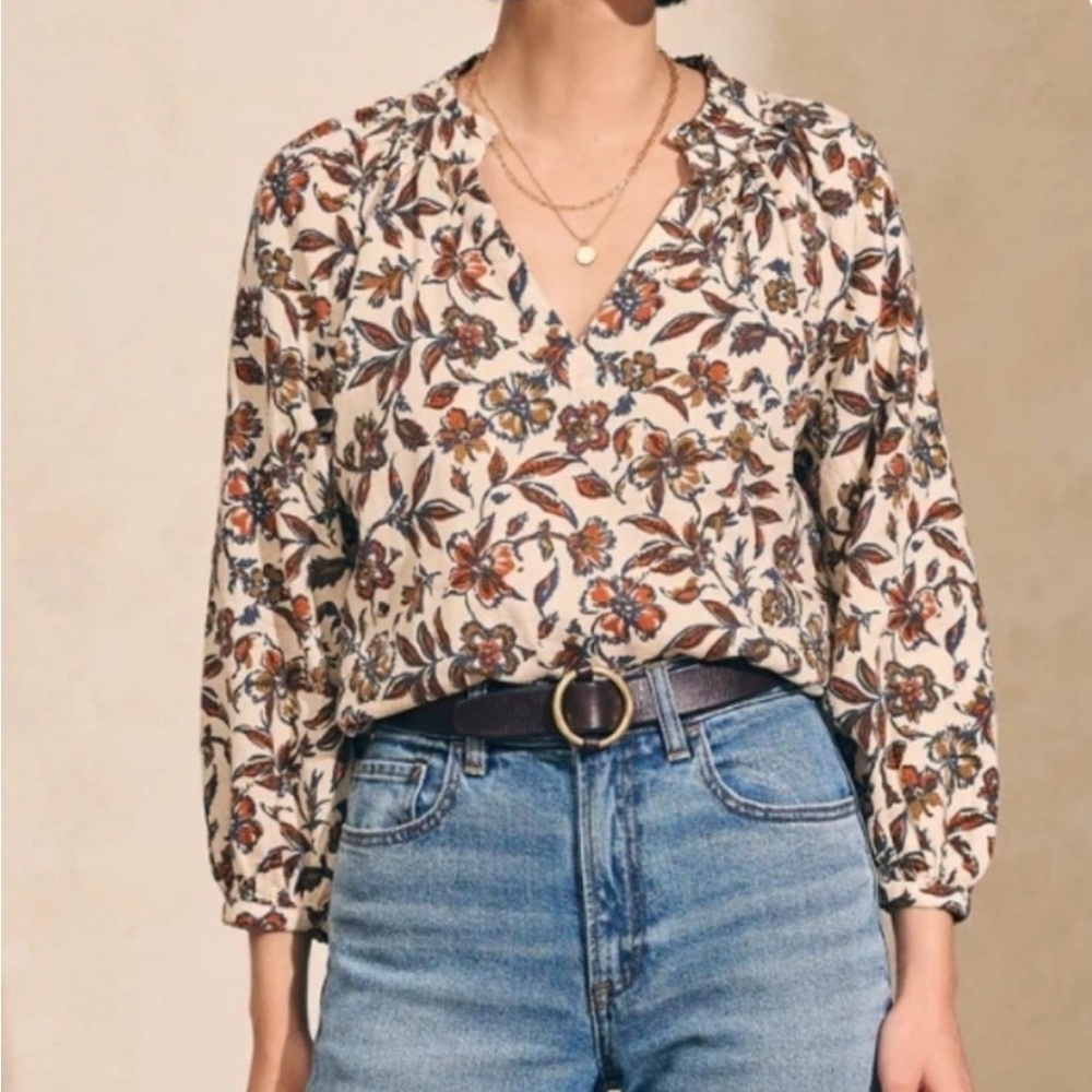 Faherty Portia V-Neck Floral Blouse